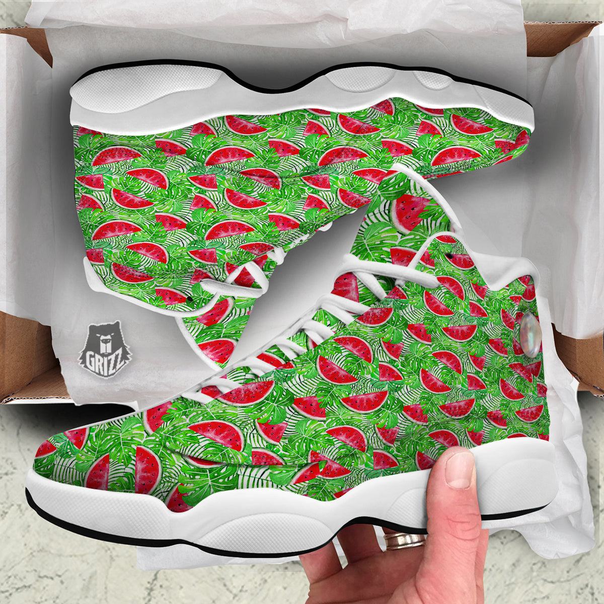Watermelon Aloha Tropical Print Pattern White Basketball Shoes-grizzshop