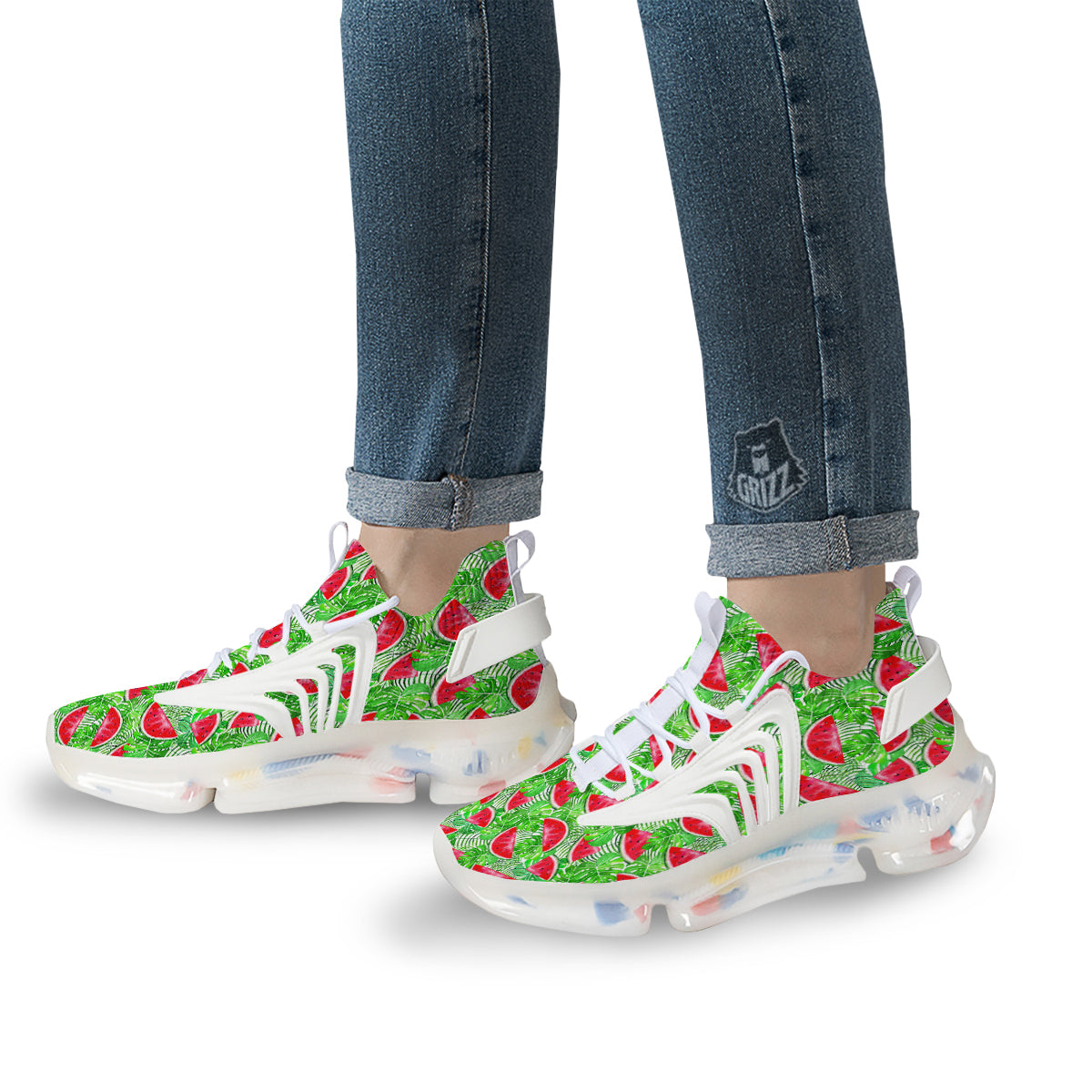 Watermelon Aloha Tropical Print Pattern White Gym Shoes-grizzshop