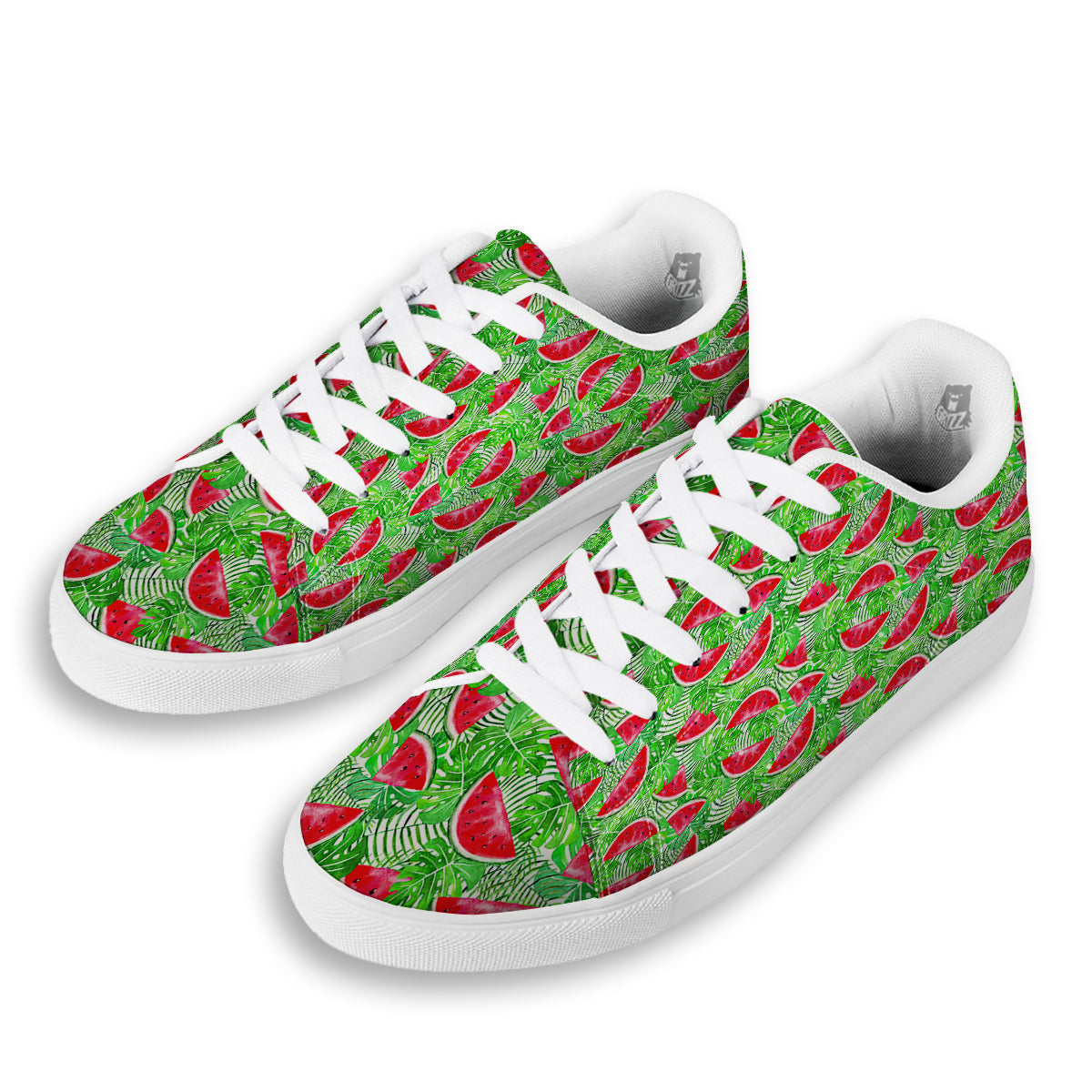 Watermelon Aloha Tropical Print Pattern White Low Top Sneakers-grizzshop