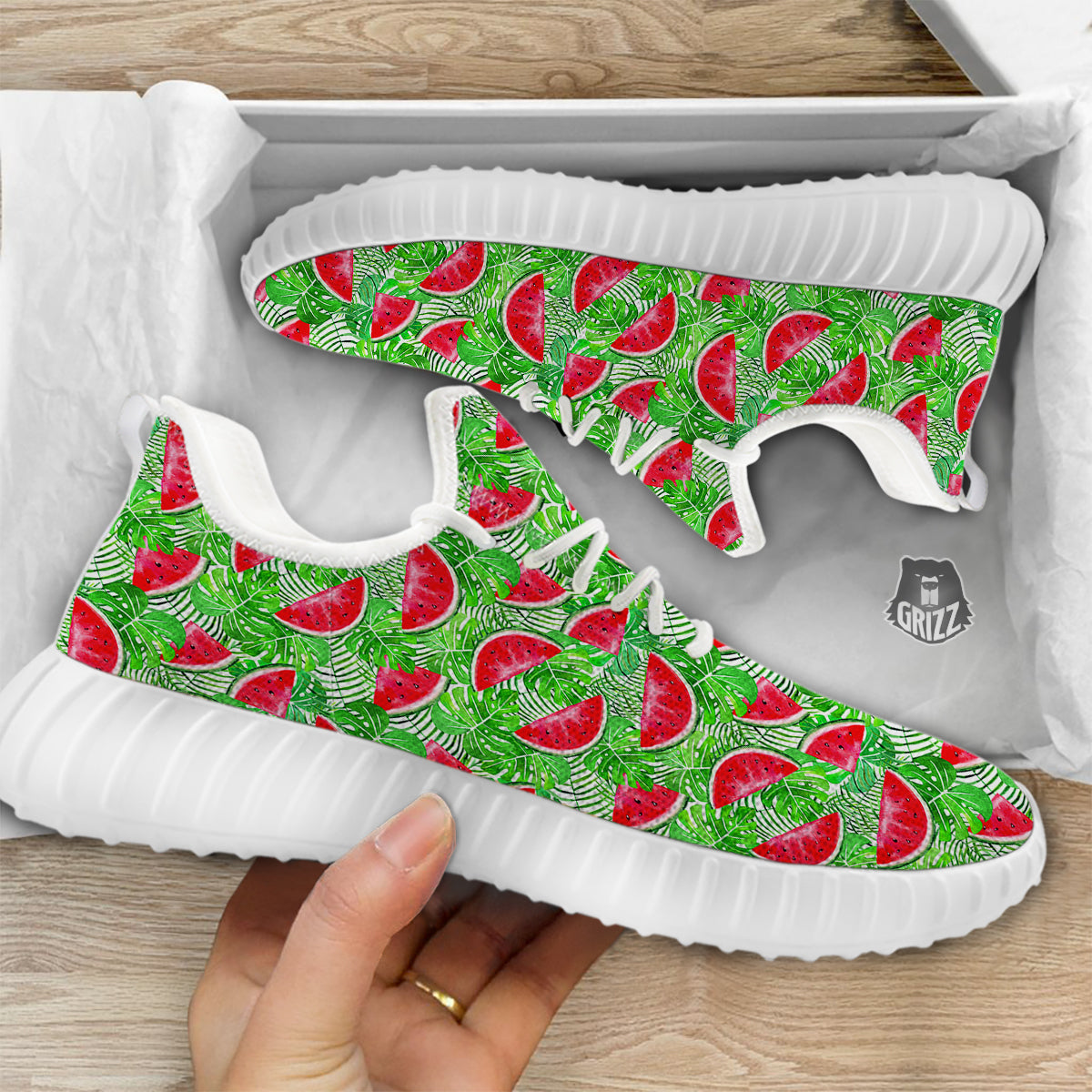 Watermelon Aloha Tropical Print Pattern White Walking Shoes-grizzshop