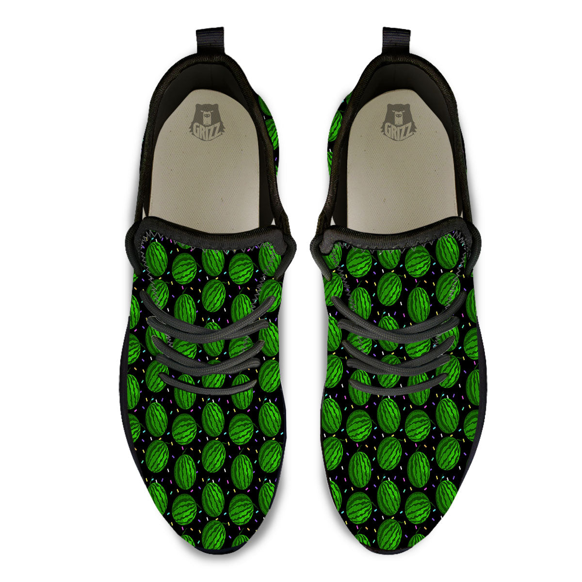 Watermelon Black Cute Print Pattern Black Athletic Shoes-grizzshop
