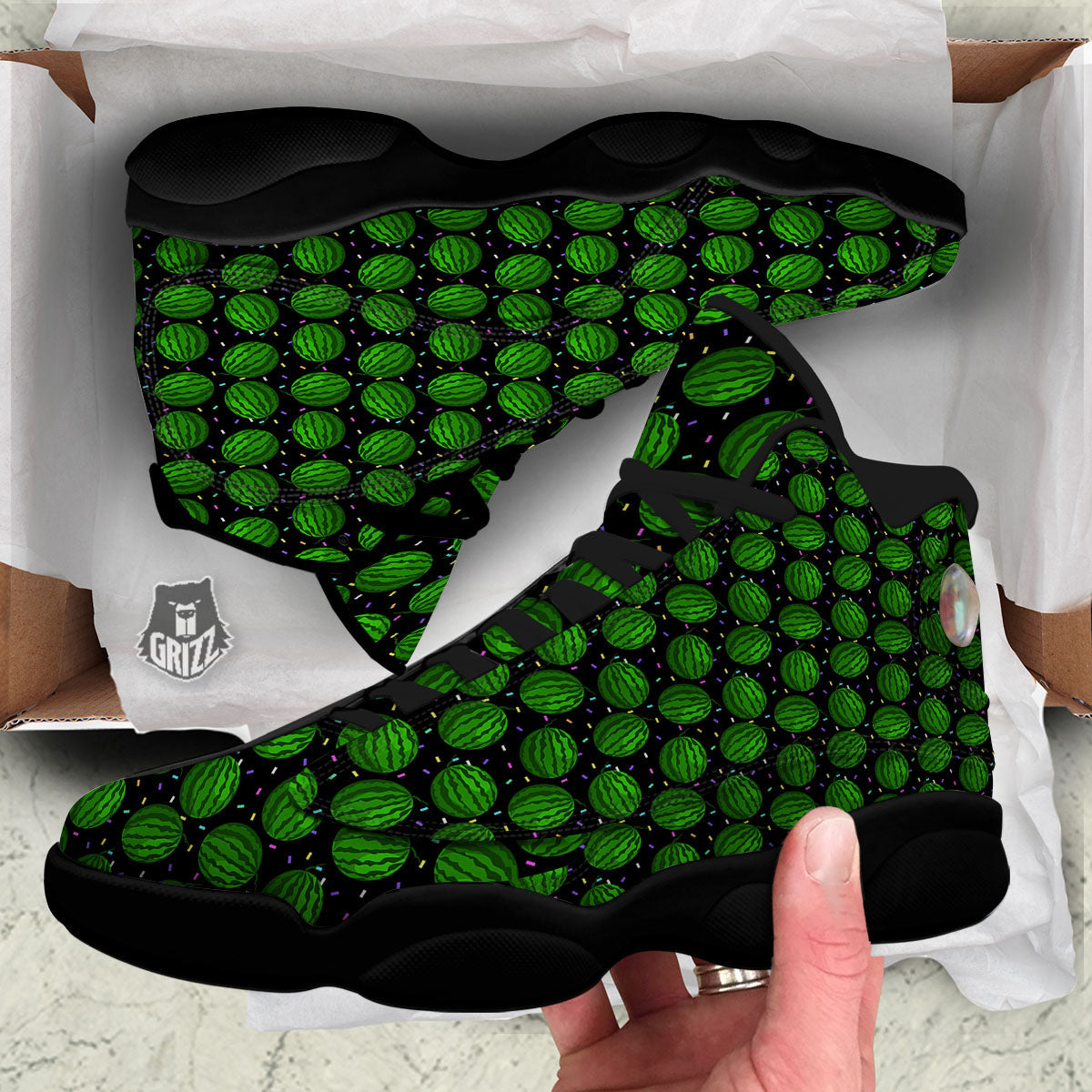 Watermelon Black Cute Print Pattern Black Basketball Shoes-grizzshop