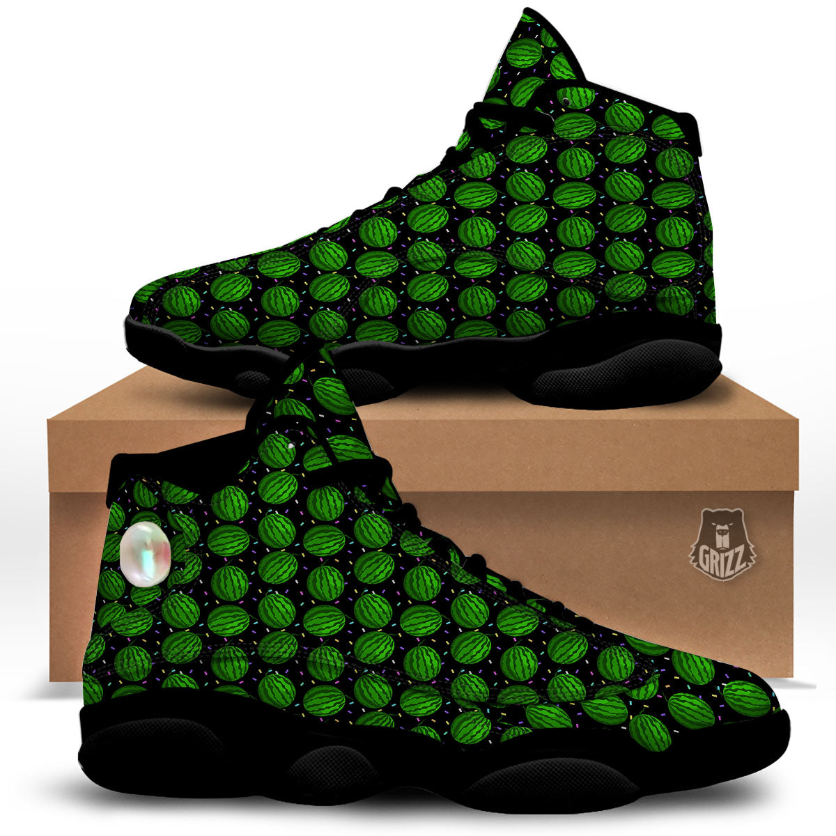 Watermelon Black Cute Print Pattern Black Basketball Shoes-grizzshop