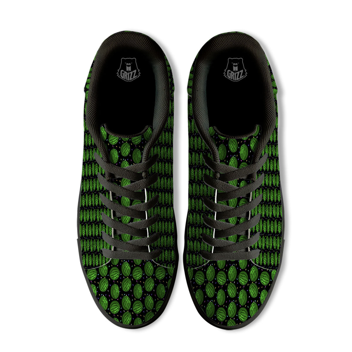 Watermelon Black Cute Print Pattern Black Low Top Sneakers-grizzshop