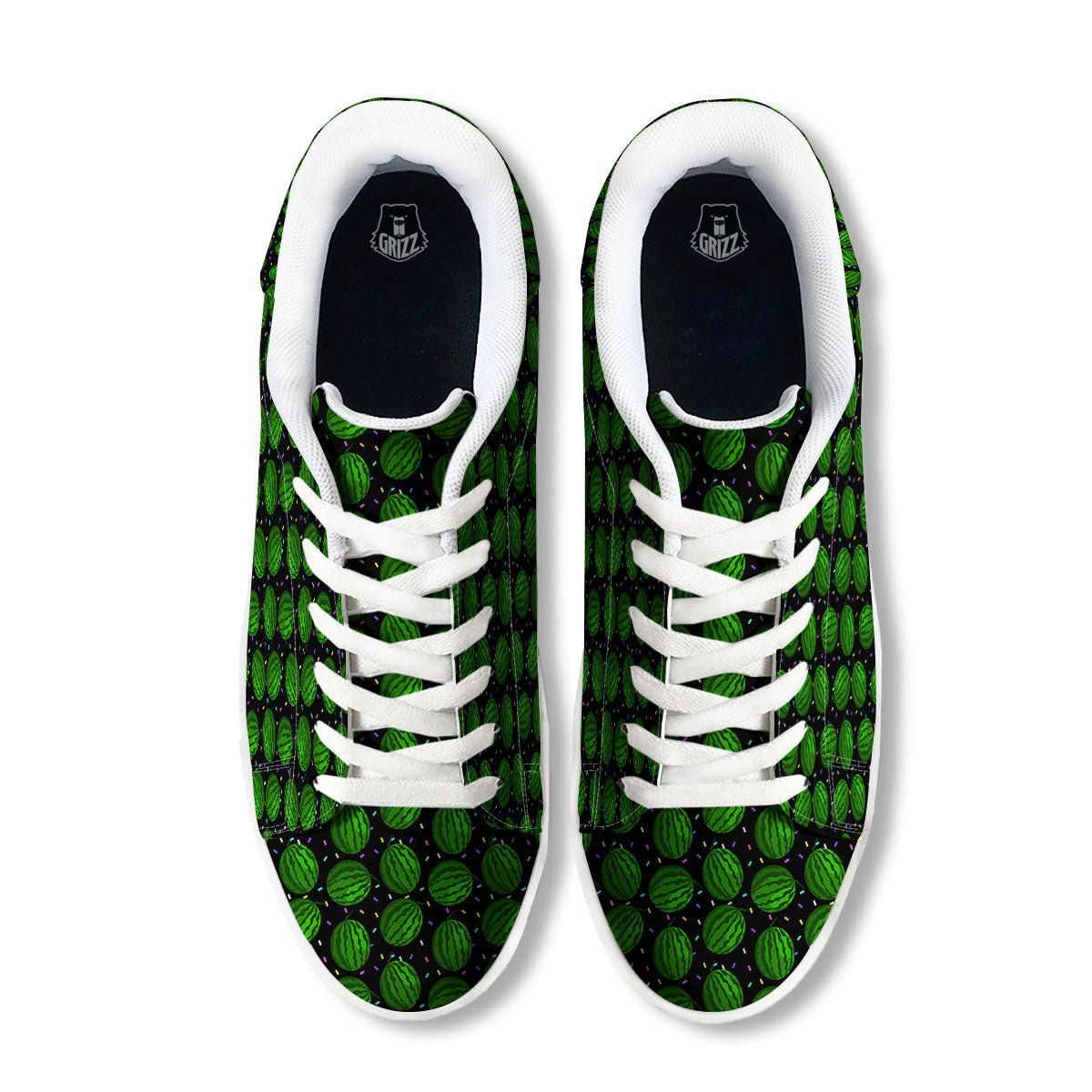 Watermelon Black Cute Print Pattern White Low Top Sneakers-grizzshop