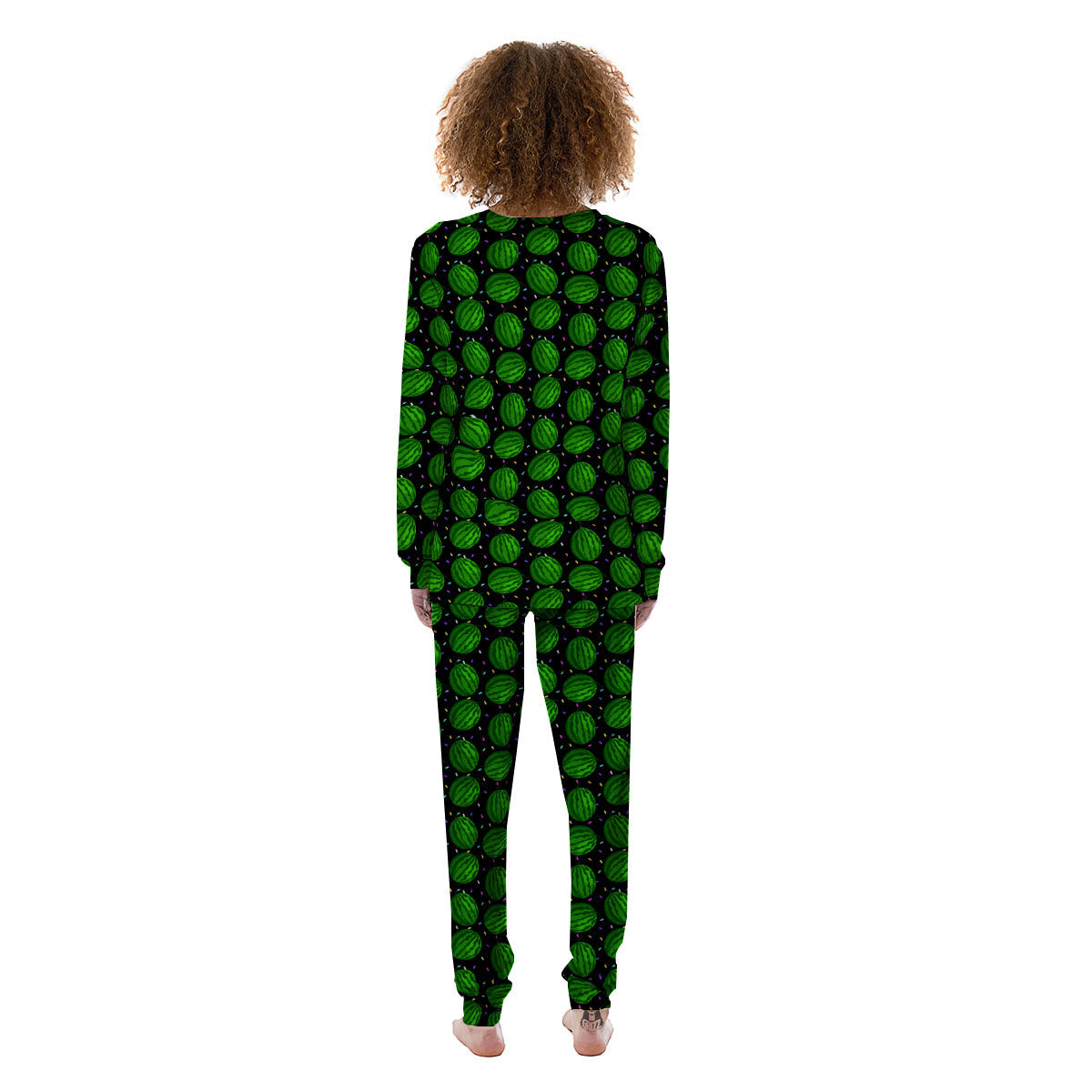 Watermelon Black Cute Print Pattern Women's Pajamas-grizzshop
