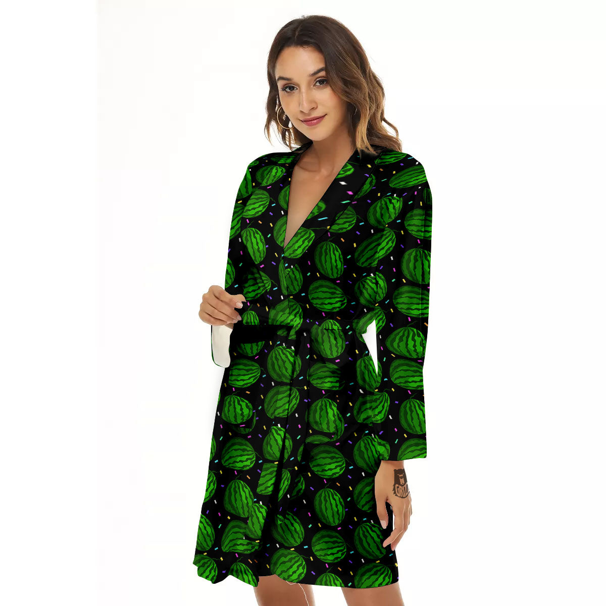 Watermelon Black Cute Print Pattern Women's Robe-grizzshop