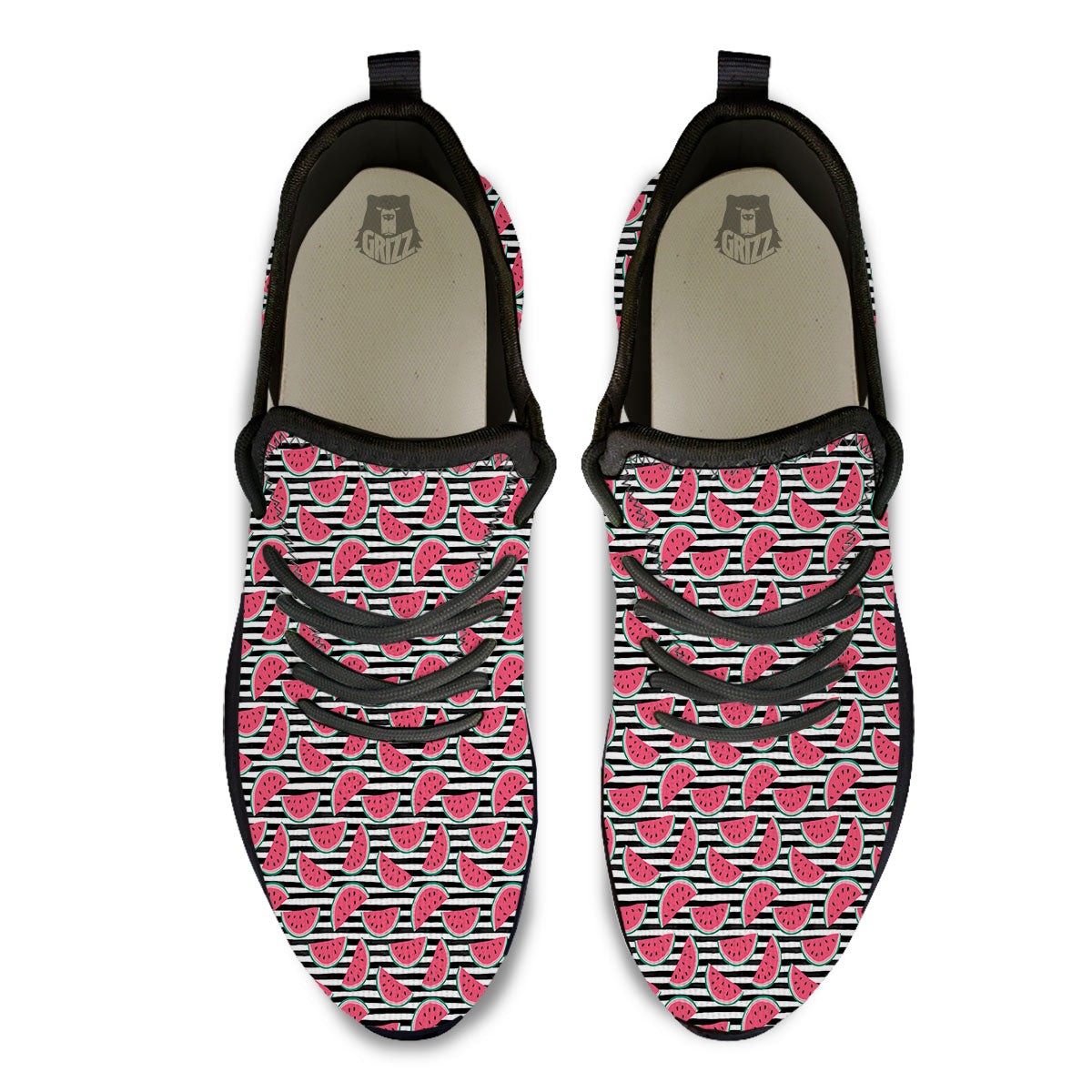 Watermelon Black Striped Print Pattern Black Athletic Shoes-grizzshop