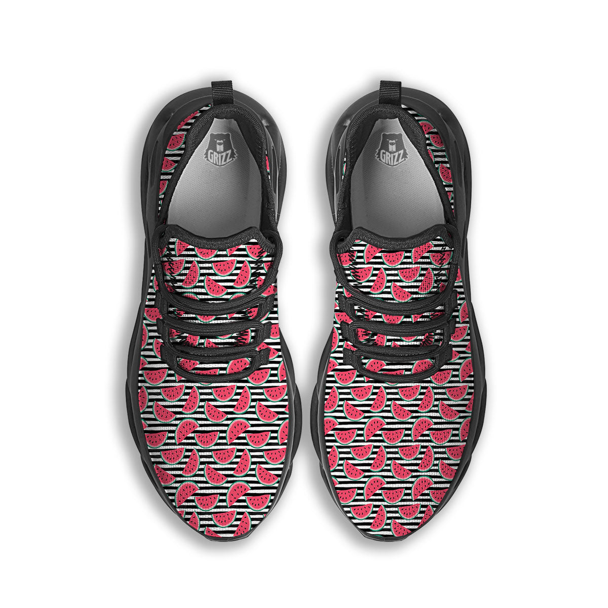 Watermelon Black Striped Print Pattern Black Running Shoes-grizzshop