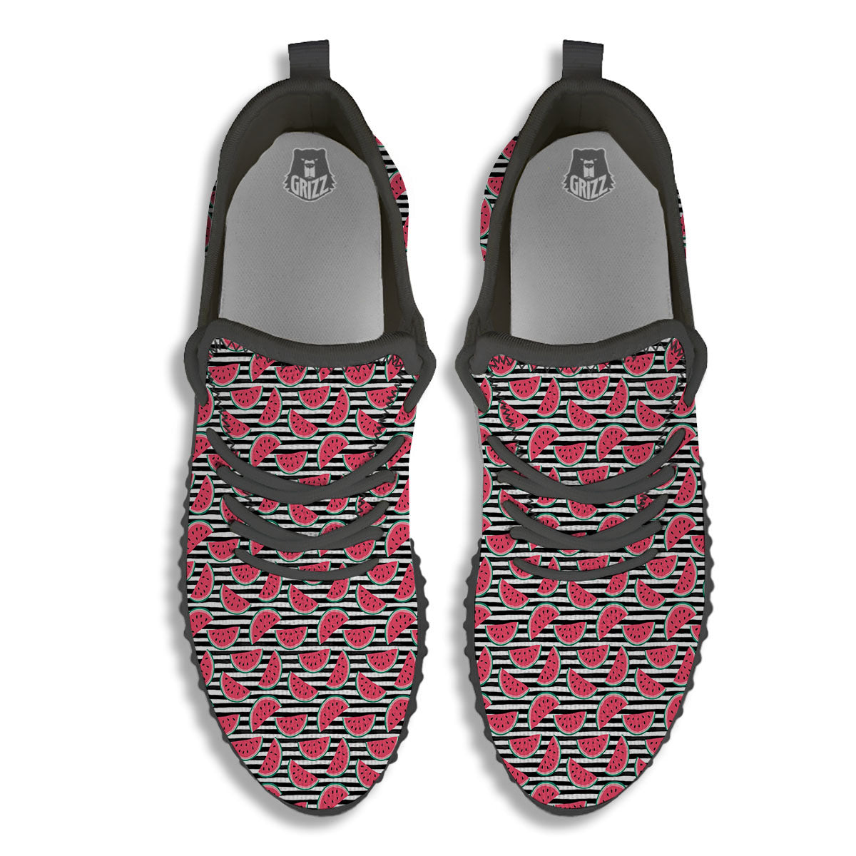 Watermelon Black Striped Print Pattern Black Walking Shoes-grizzshop