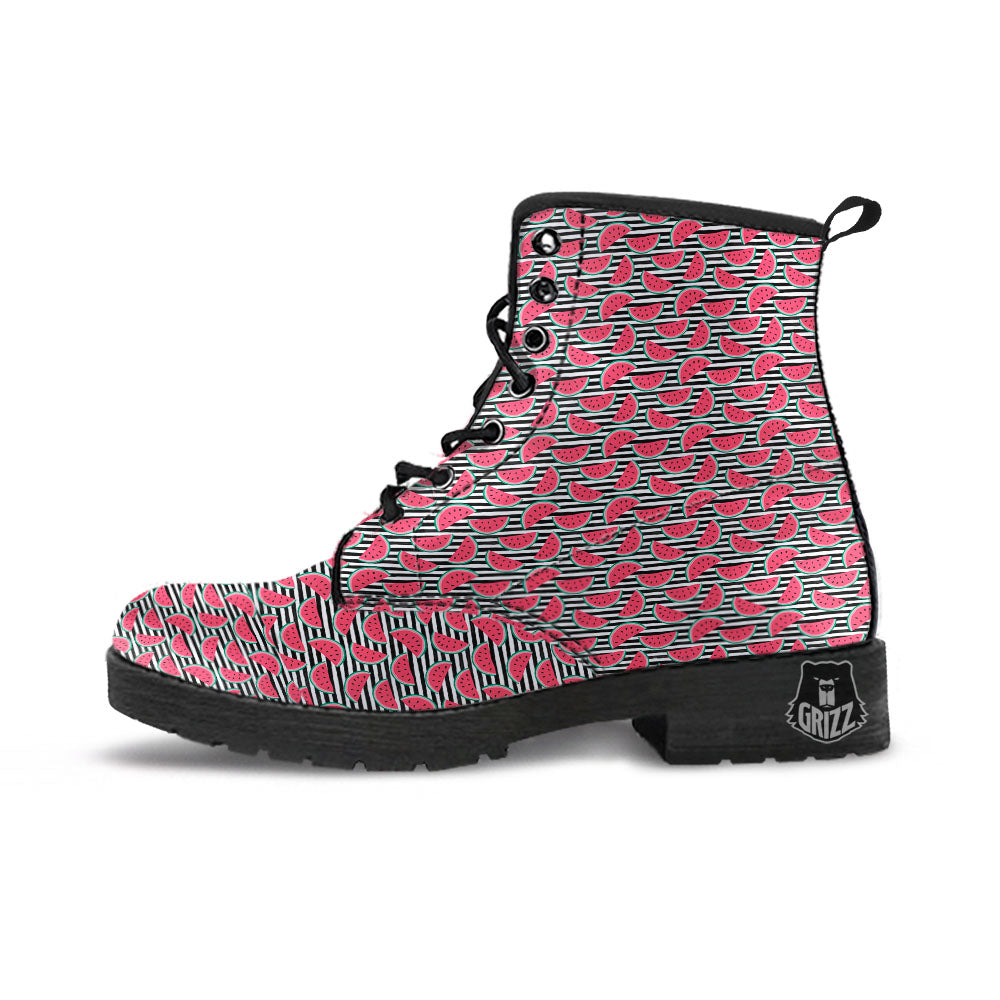 Watermelon Black Striped Print Pattern Leather Boots-grizzshop