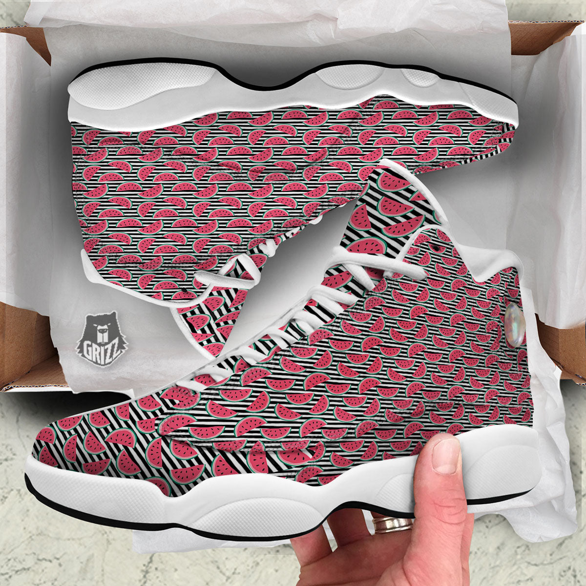 Watermelon Black Striped Print Pattern White Basketball Shoes-grizzshop