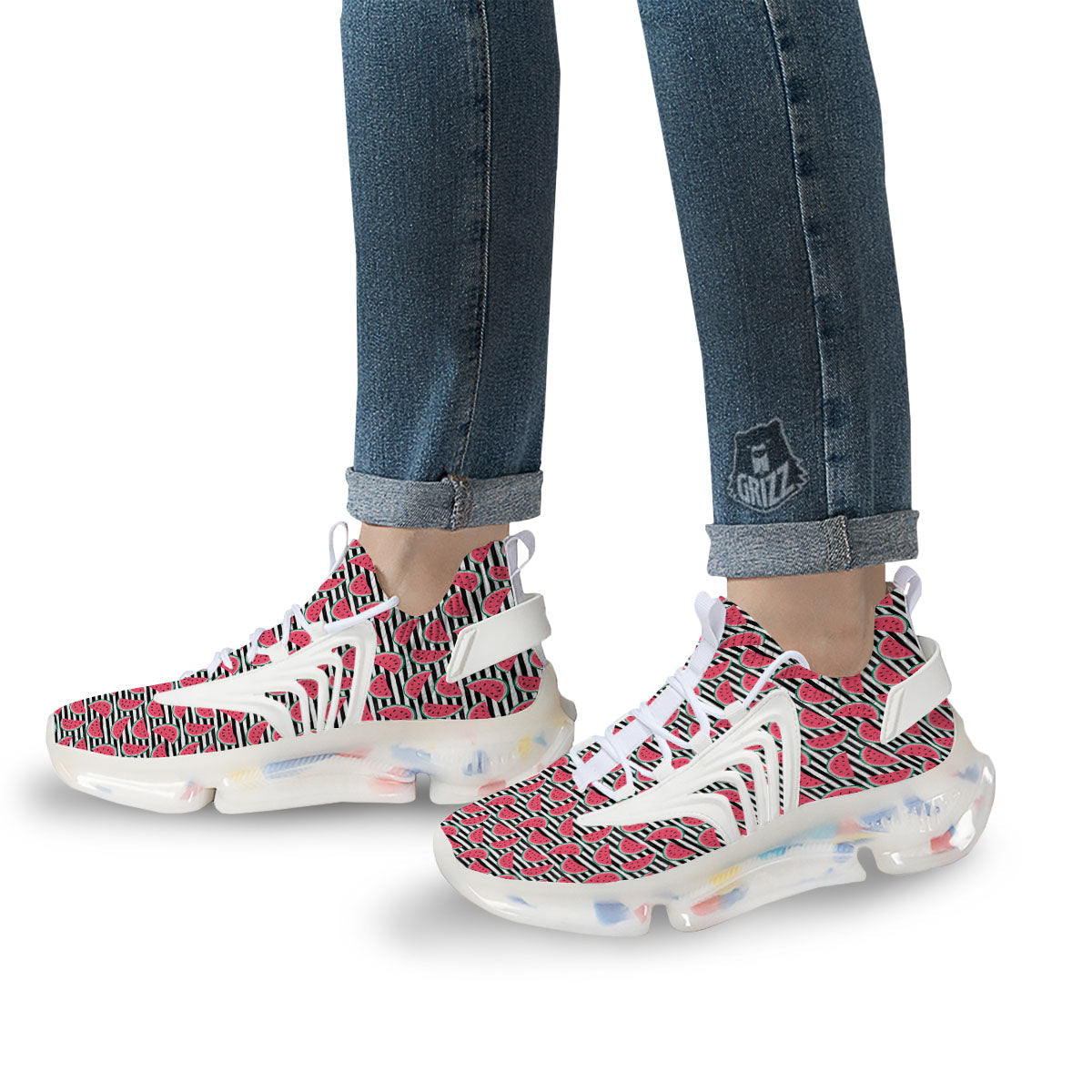 Watermelon Black Striped Print Pattern White Gym Shoes-grizzshop