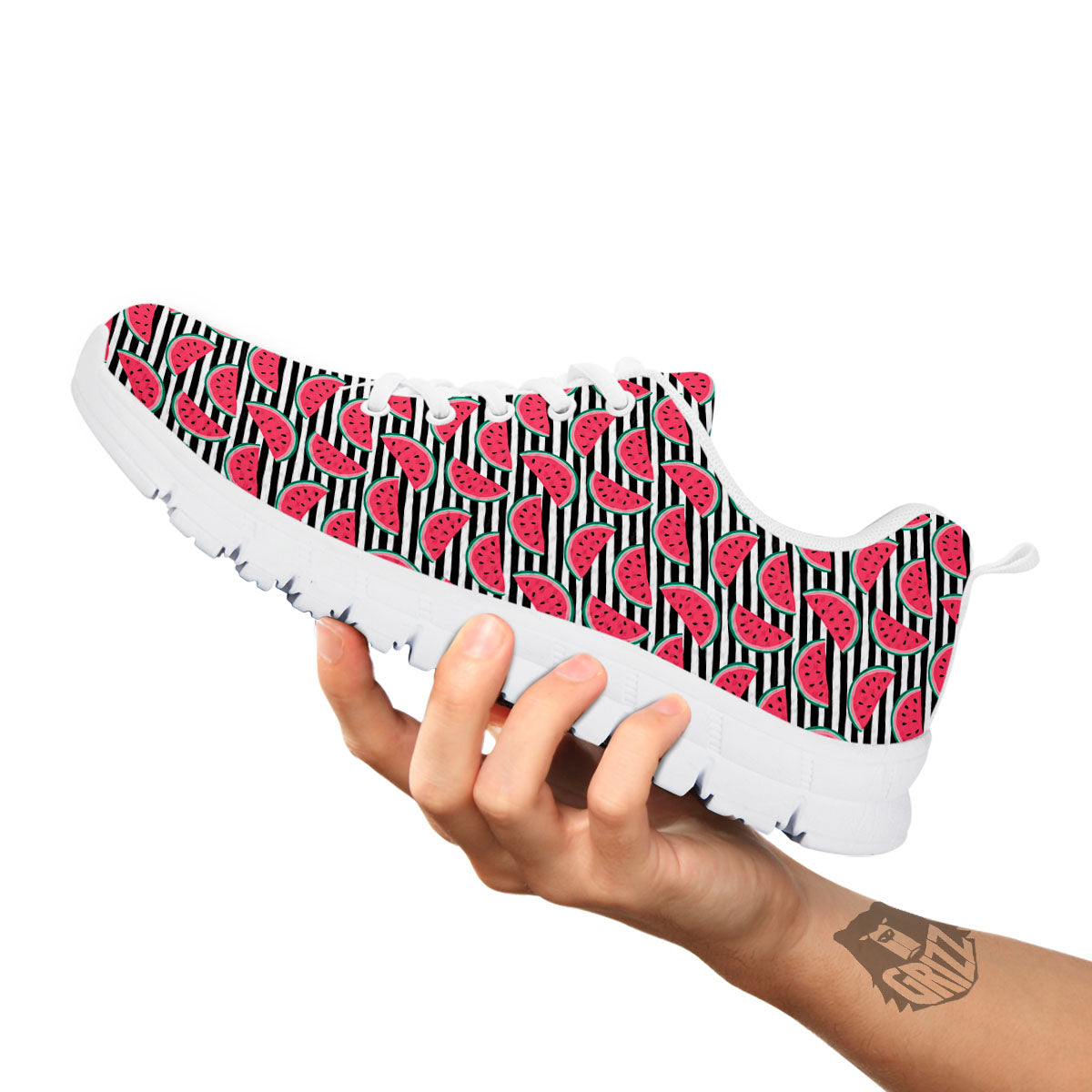 Watermelon Black Striped Print Pattern White Sneaker-grizzshop