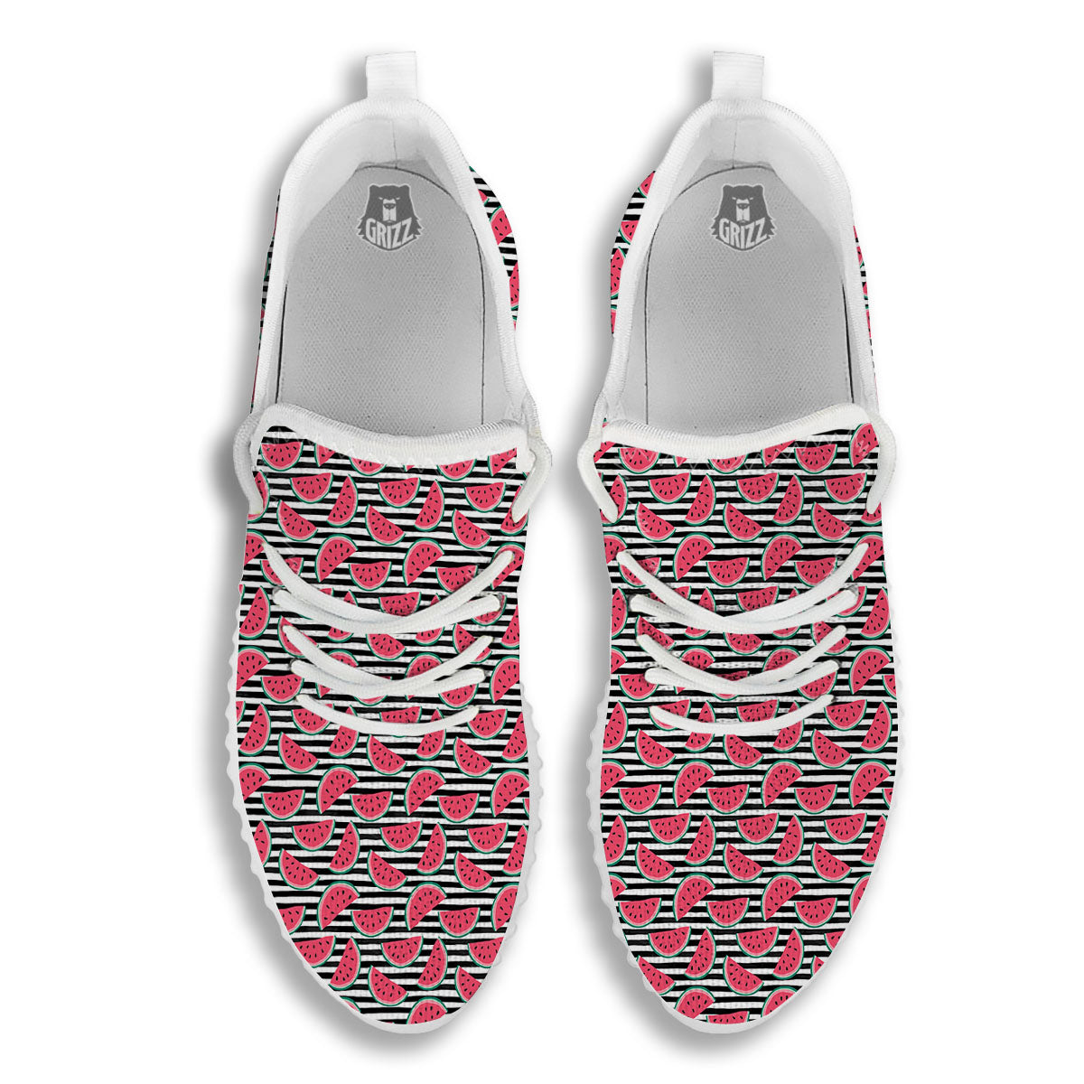 Watermelon Black Striped Print Pattern White Walking Shoes-grizzshop