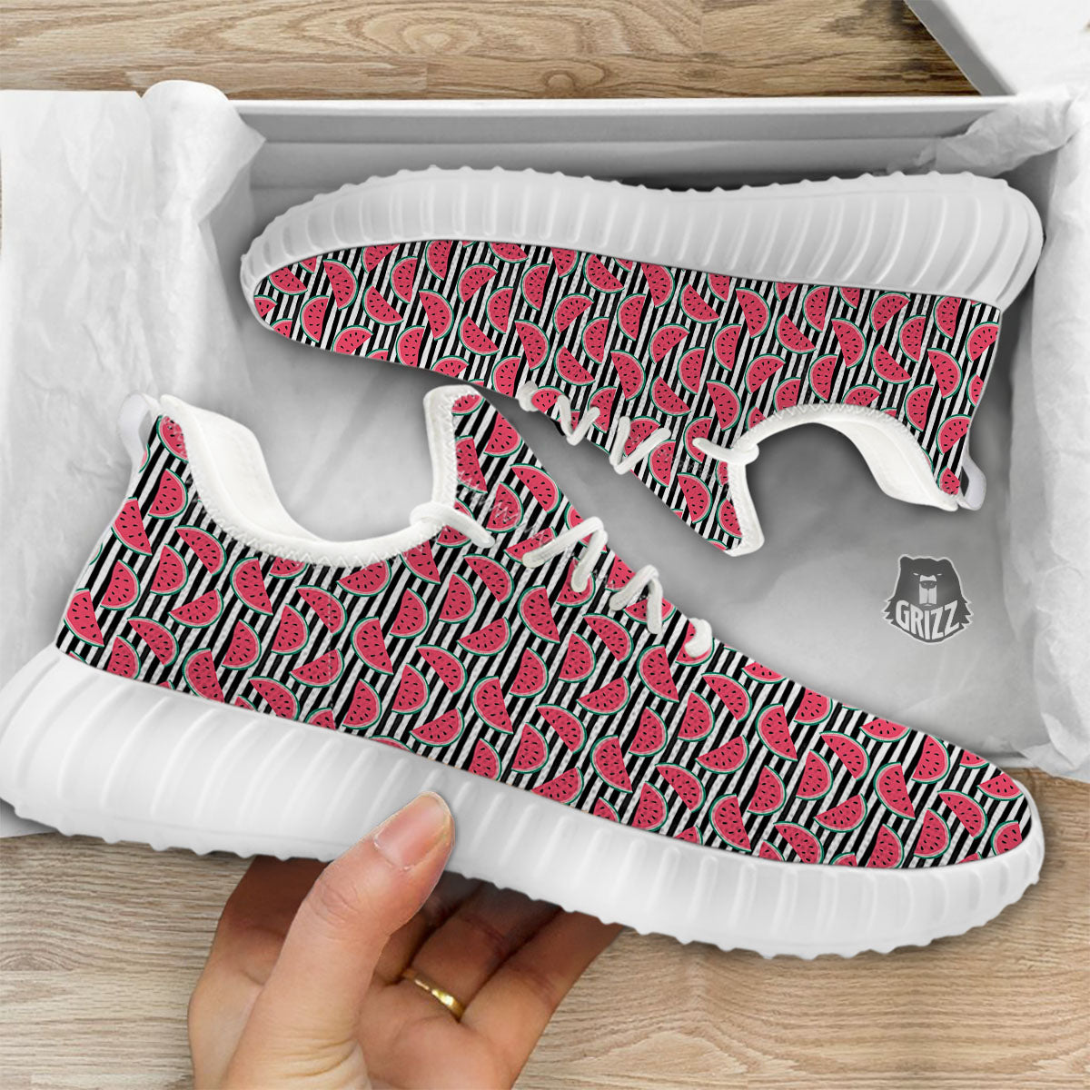 Watermelon Black Striped Print Pattern White Walking Shoes-grizzshop