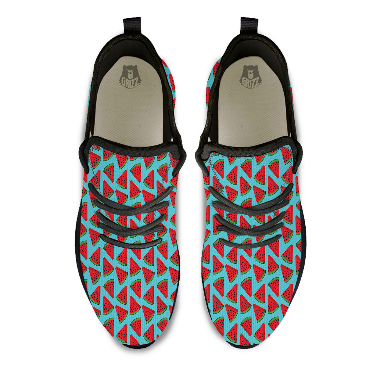 Watermelon Blue Cute Print Pattern Black Athletic Shoes-grizzshop