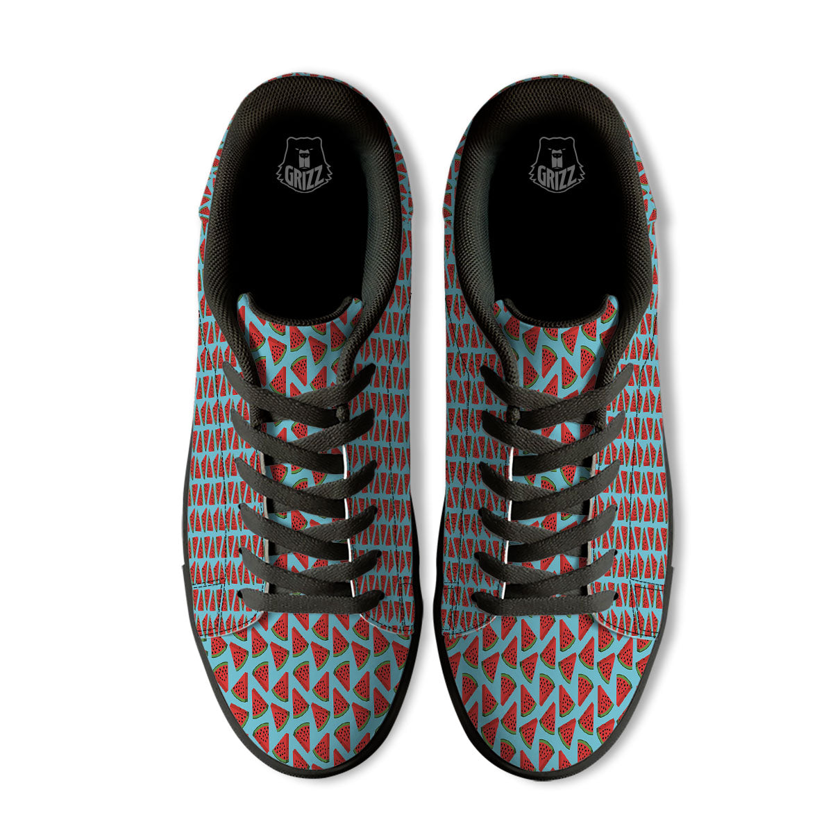 Watermelon Blue Cute Print Pattern Black Low Top Sneakers-grizzshop