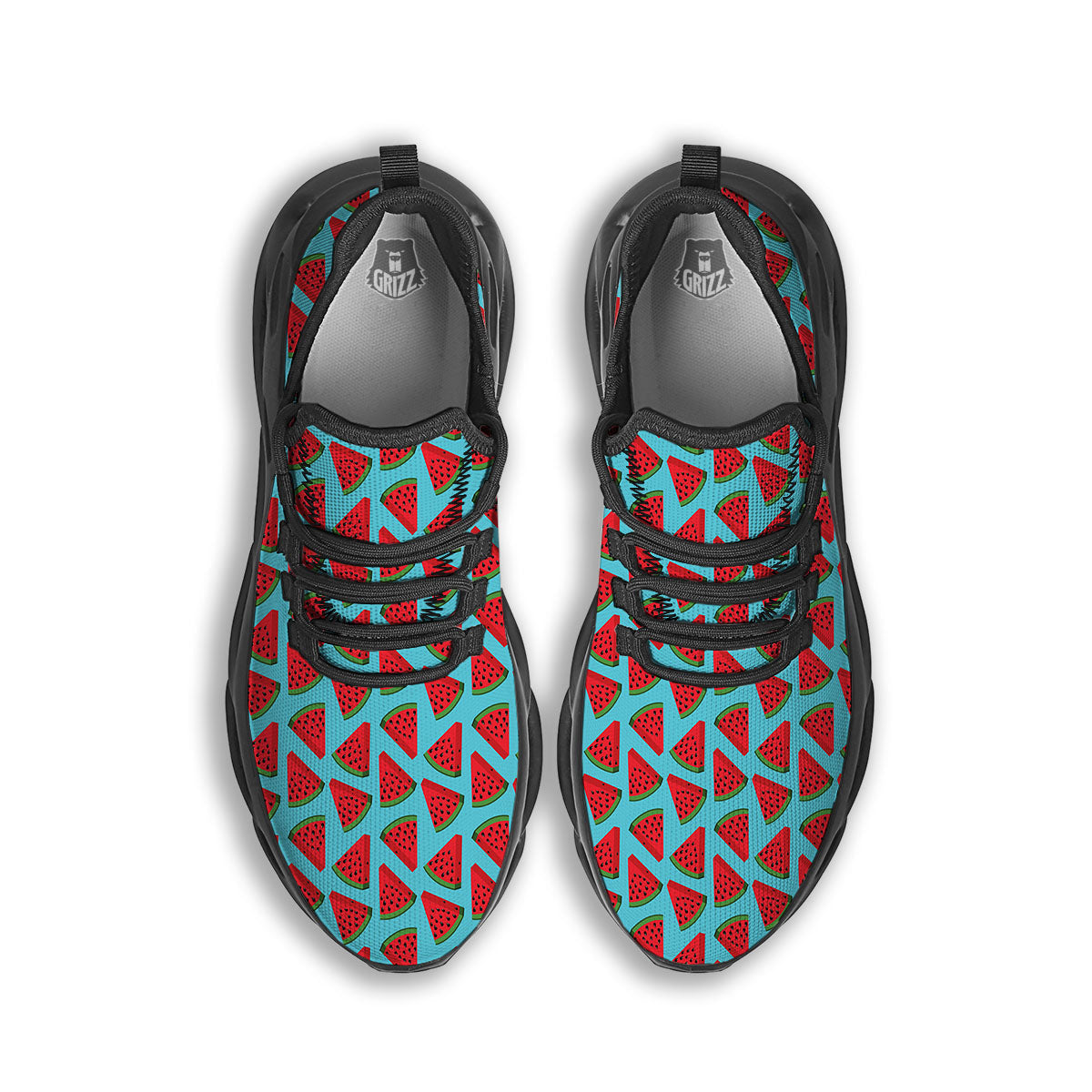 Watermelon Blue Cute Print Pattern Black Running Shoes-grizzshop