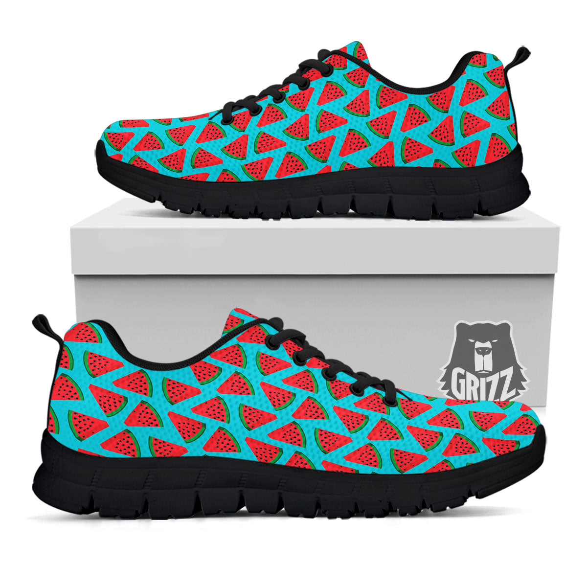 Watermelon Blue Cute Print Pattern Black Sneaker-grizzshop