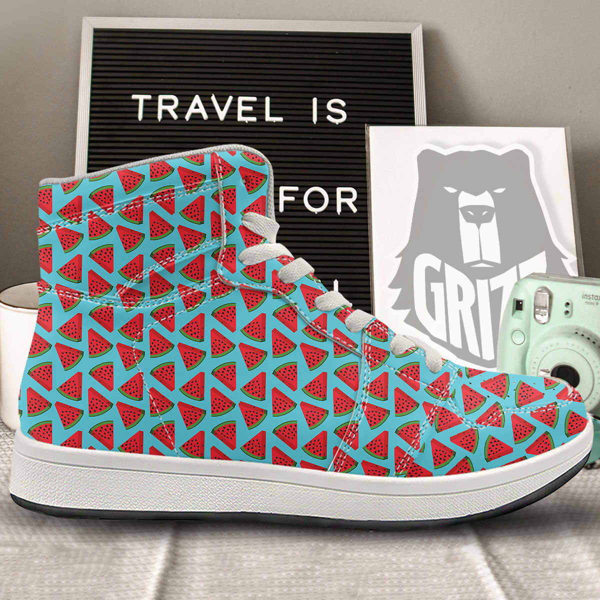 Watermelon Blue Cute Print Pattern High Top Sneakers-grizzshop