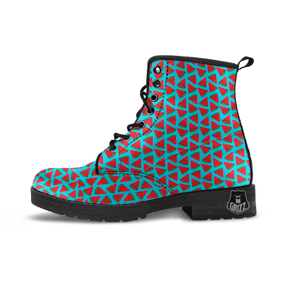 Watermelon Blue Cute Print Pattern Leather Boots-grizzshop