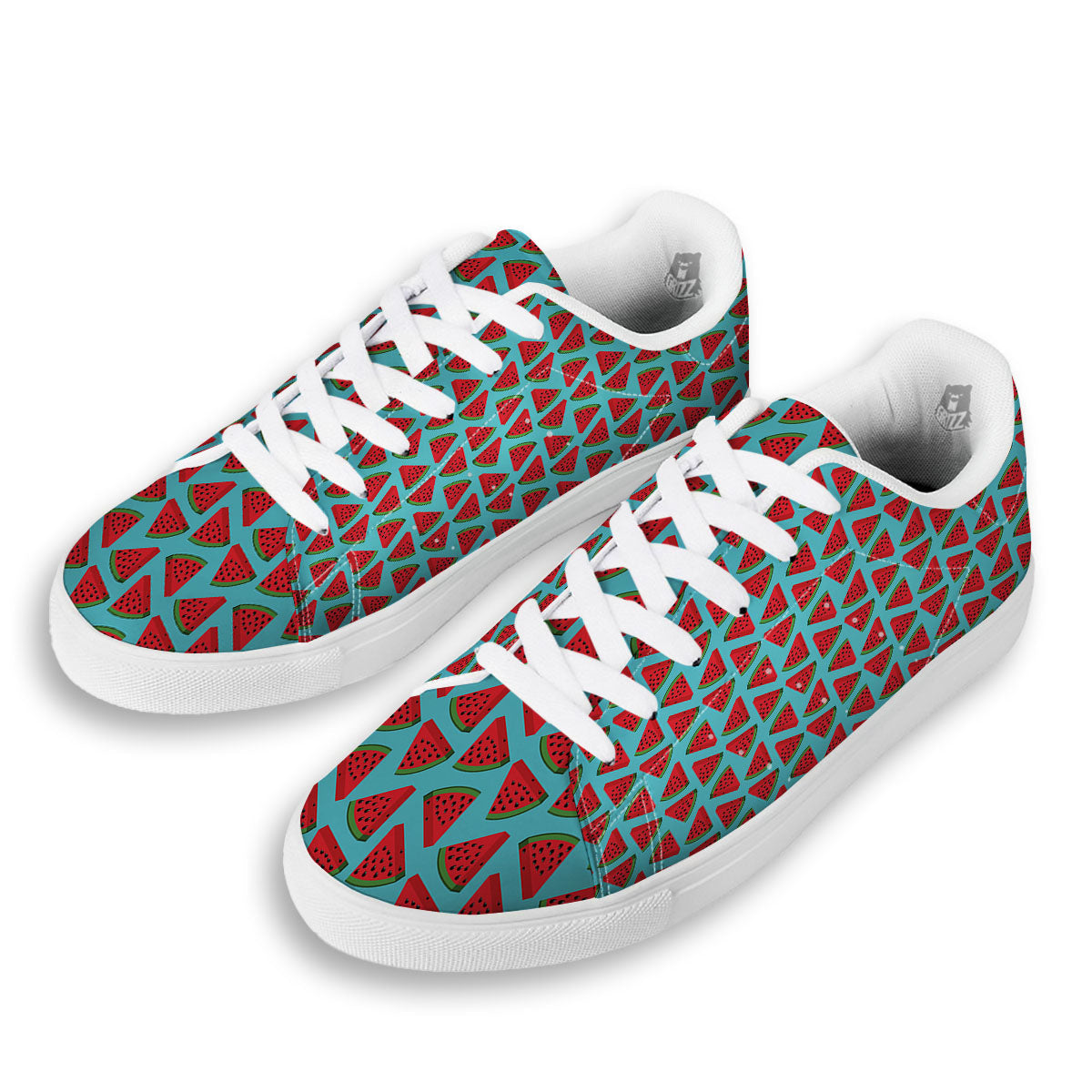 Watermelon Blue Cute Print Pattern White Low Top Sneakers-grizzshop