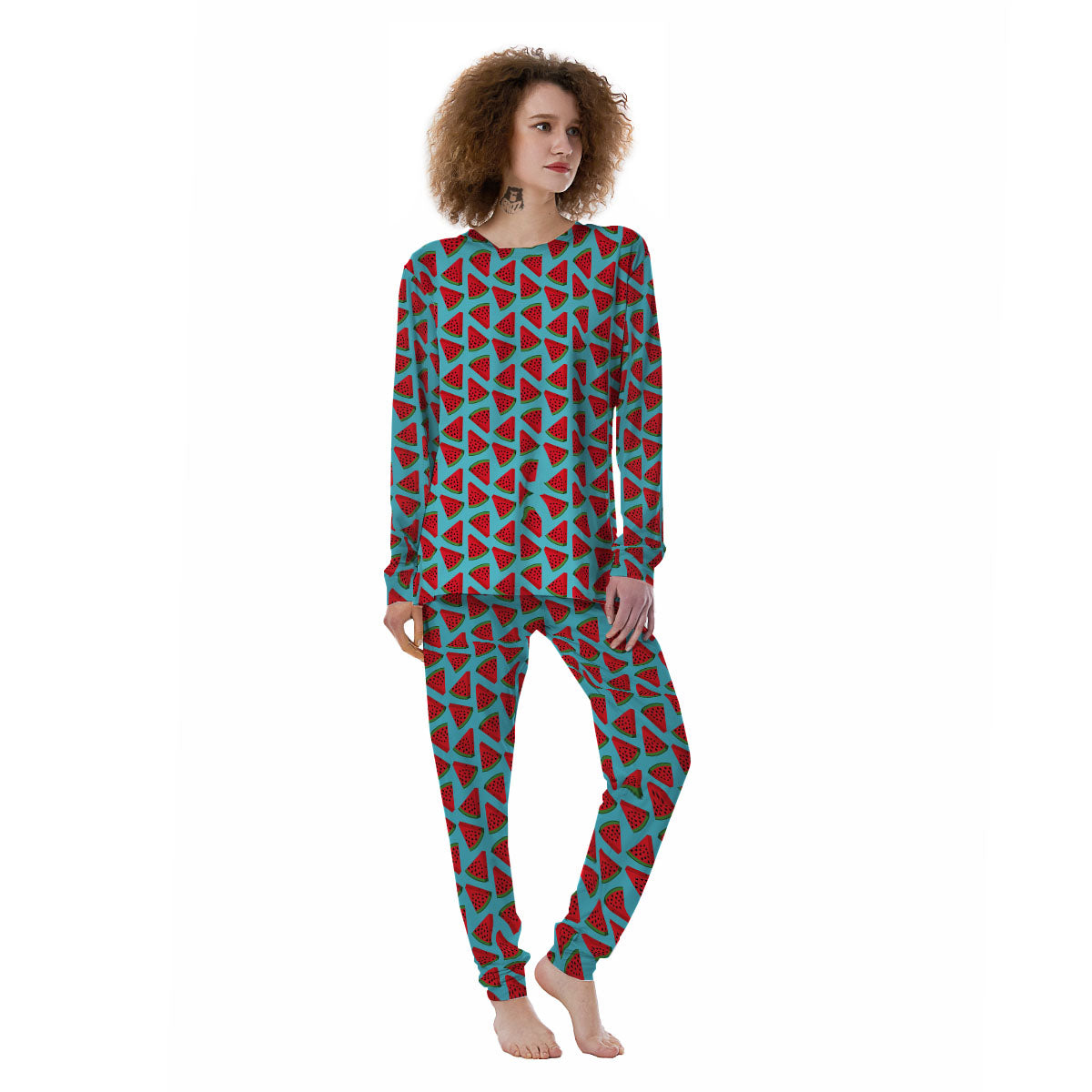 Watermelon Blue Cute Print Pattern Women's Pajamas-grizzshop