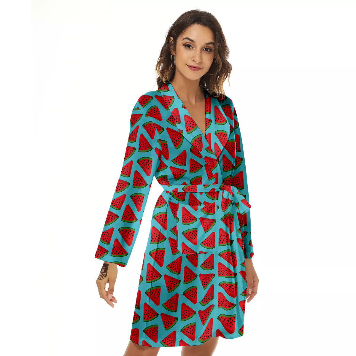 Watermelon Blue Cute Print Pattern Women's Robe-grizzshop