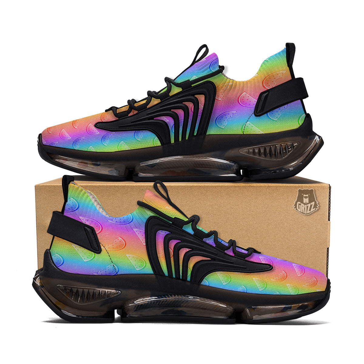 Watermelon Colorful Print Pattern Black Gym Shoes-grizzshop