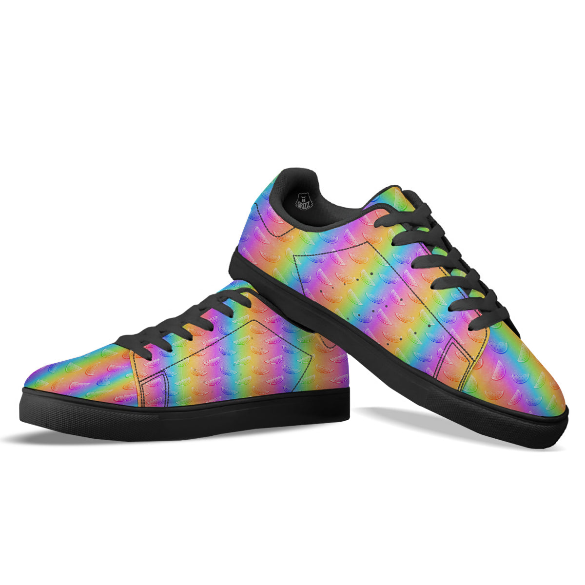 Watermelon Colorful Print Pattern Black Low Top Sneakers-grizzshop