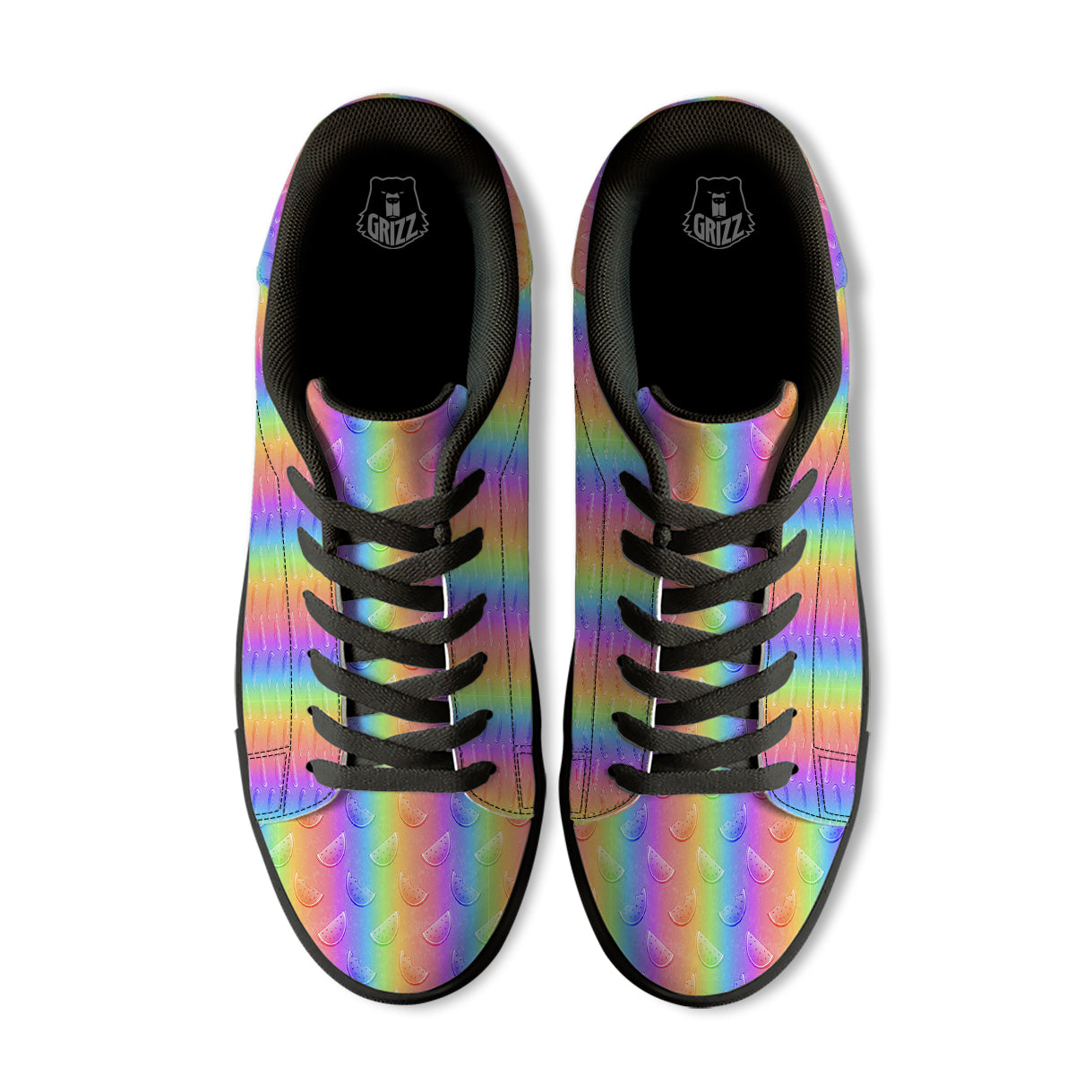Watermelon Colorful Print Pattern Black Low Top Sneakers-grizzshop