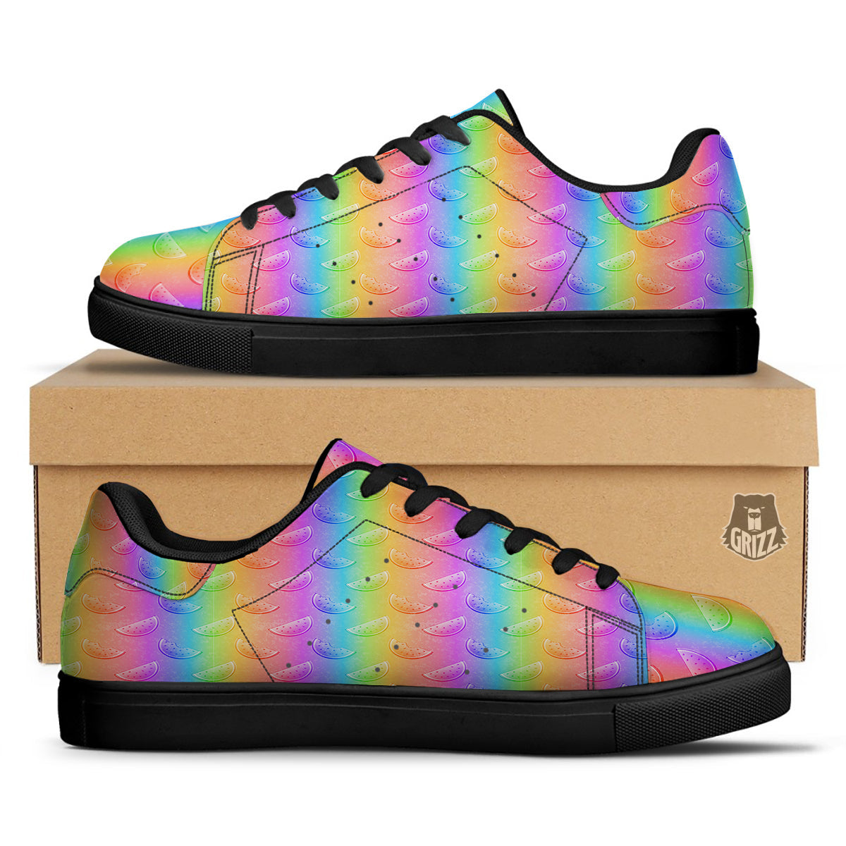 Watermelon Colorful Print Pattern Black Low Top Sneakers-grizzshop