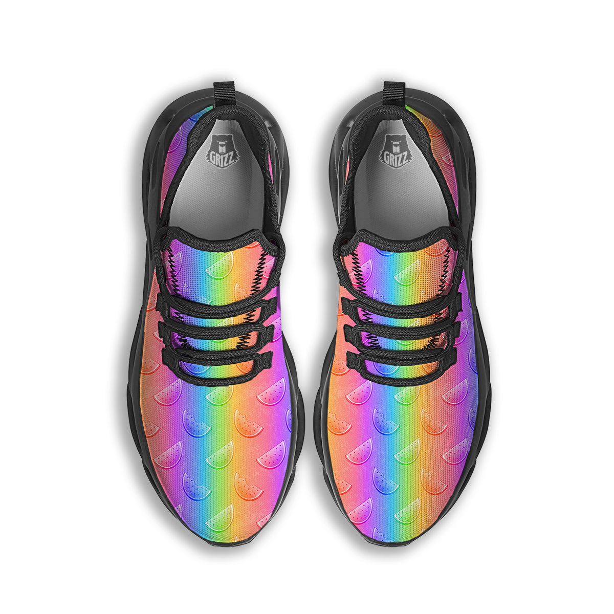 Watermelon Colorful Print Pattern Black Running Shoes-grizzshop