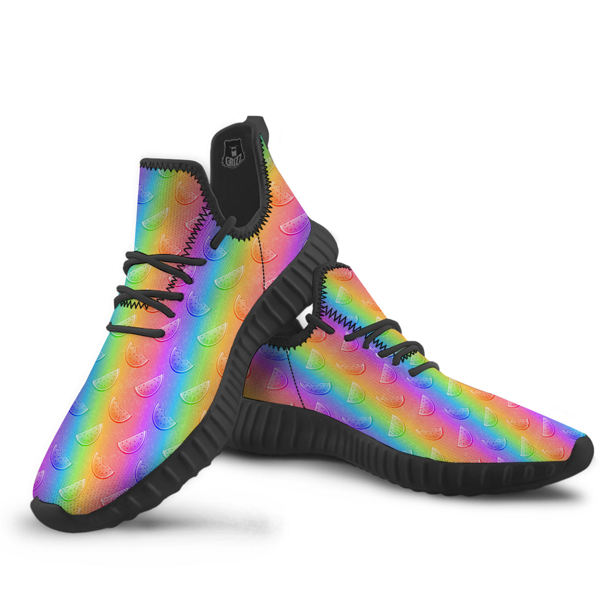 Watermelon Colorful Print Pattern Black Walking Shoes-grizzshop