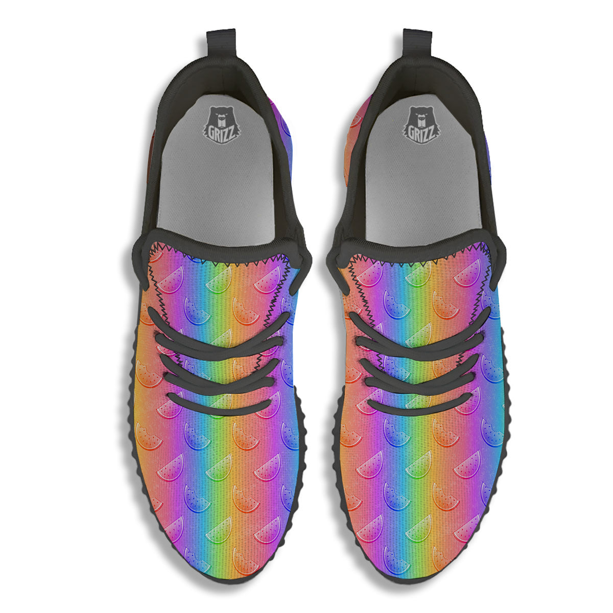 Watermelon Colorful Print Pattern Black Walking Shoes-grizzshop