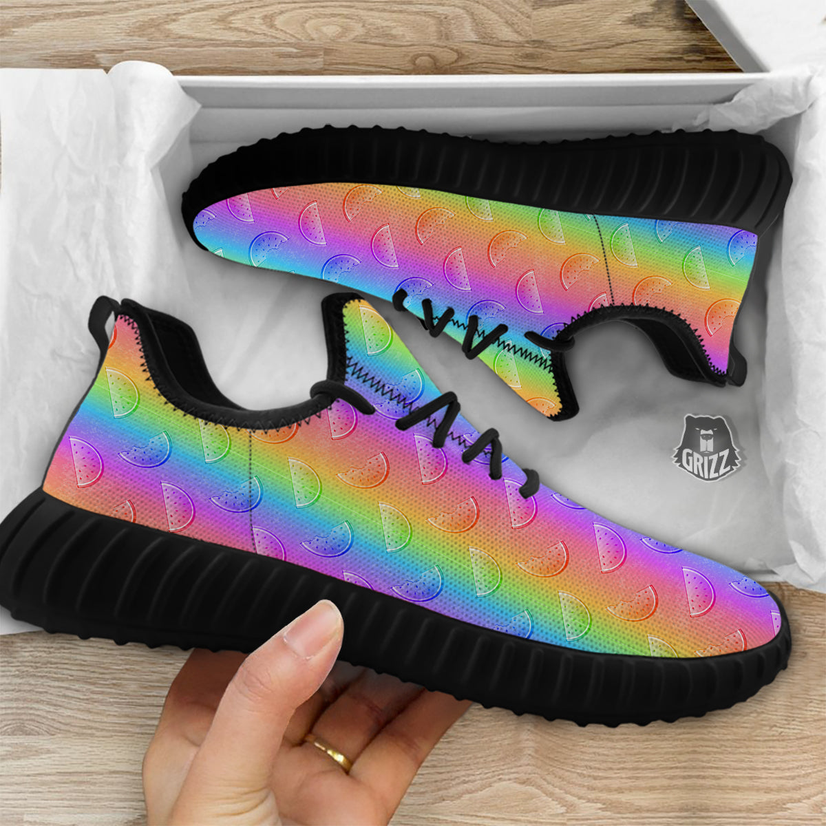 Watermelon Colorful Print Pattern Black Walking Shoes-grizzshop
