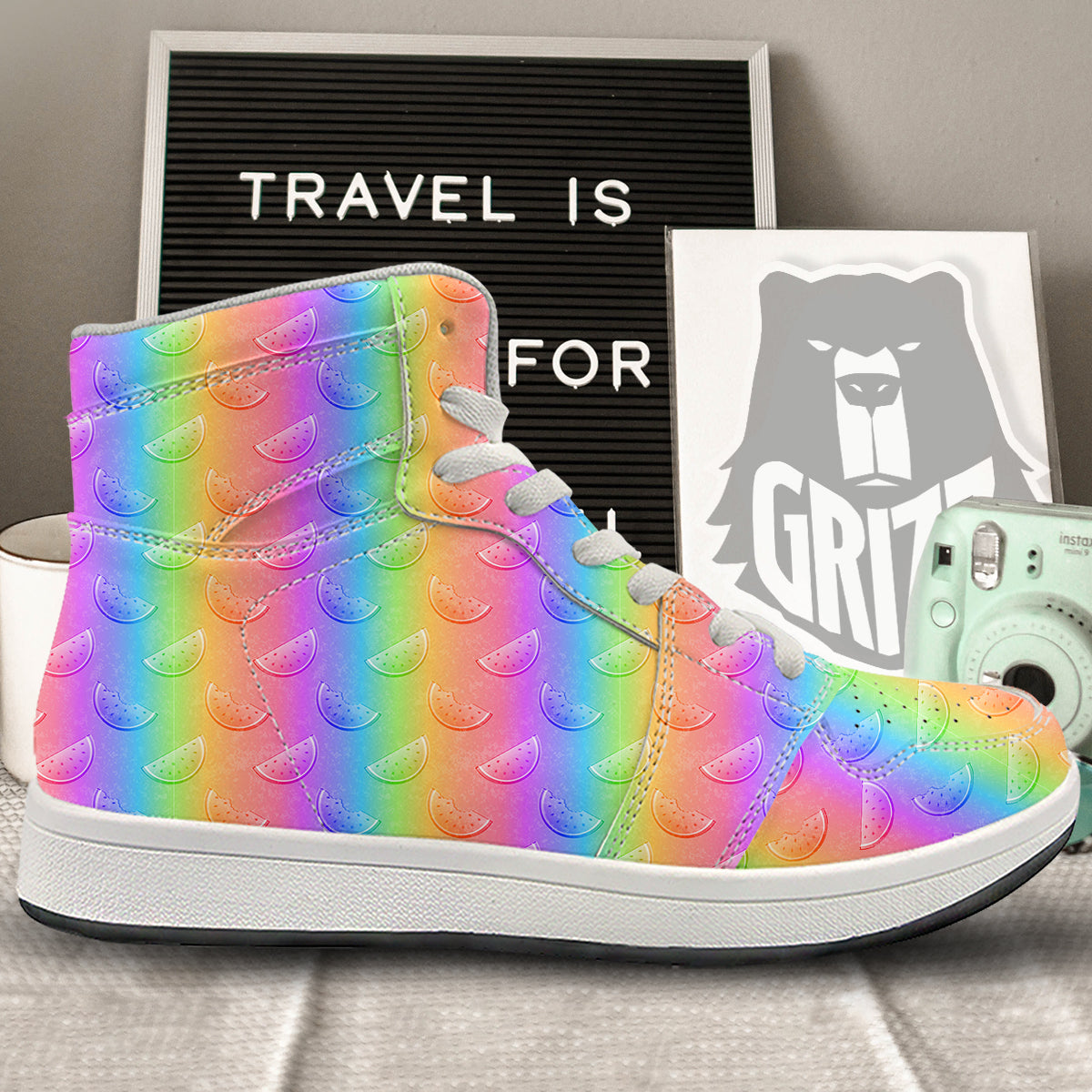 Watermelon Colorful Print Pattern High Top Sneakers-grizzshop