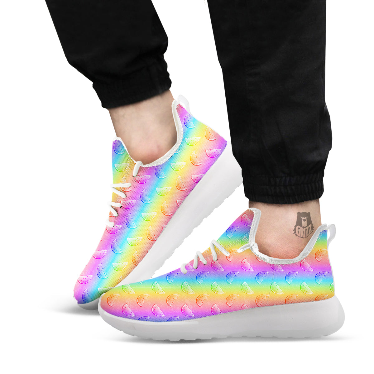 Watermelon Colorful Print Pattern White Athletic Shoes-grizzshop