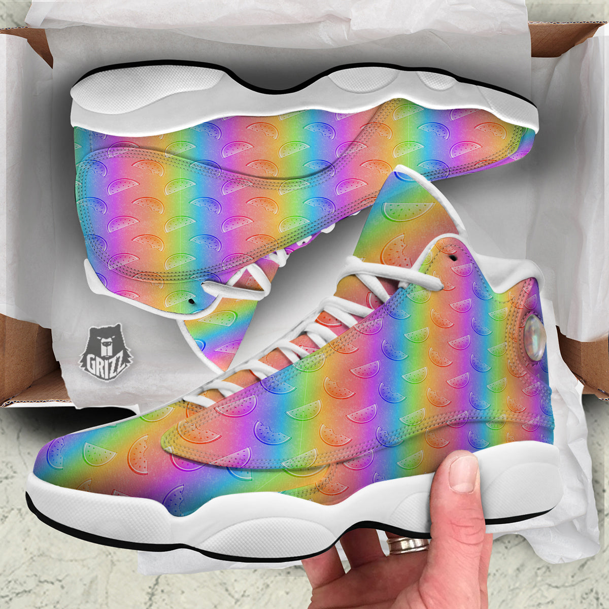 Watermelon Colorful Print Pattern White Basketball Shoes-grizzshop