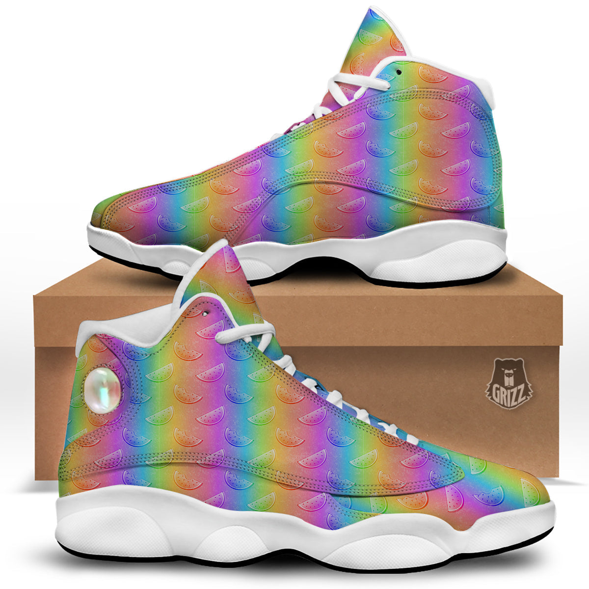 Watermelon Colorful Print Pattern White Basketball Shoes-grizzshop