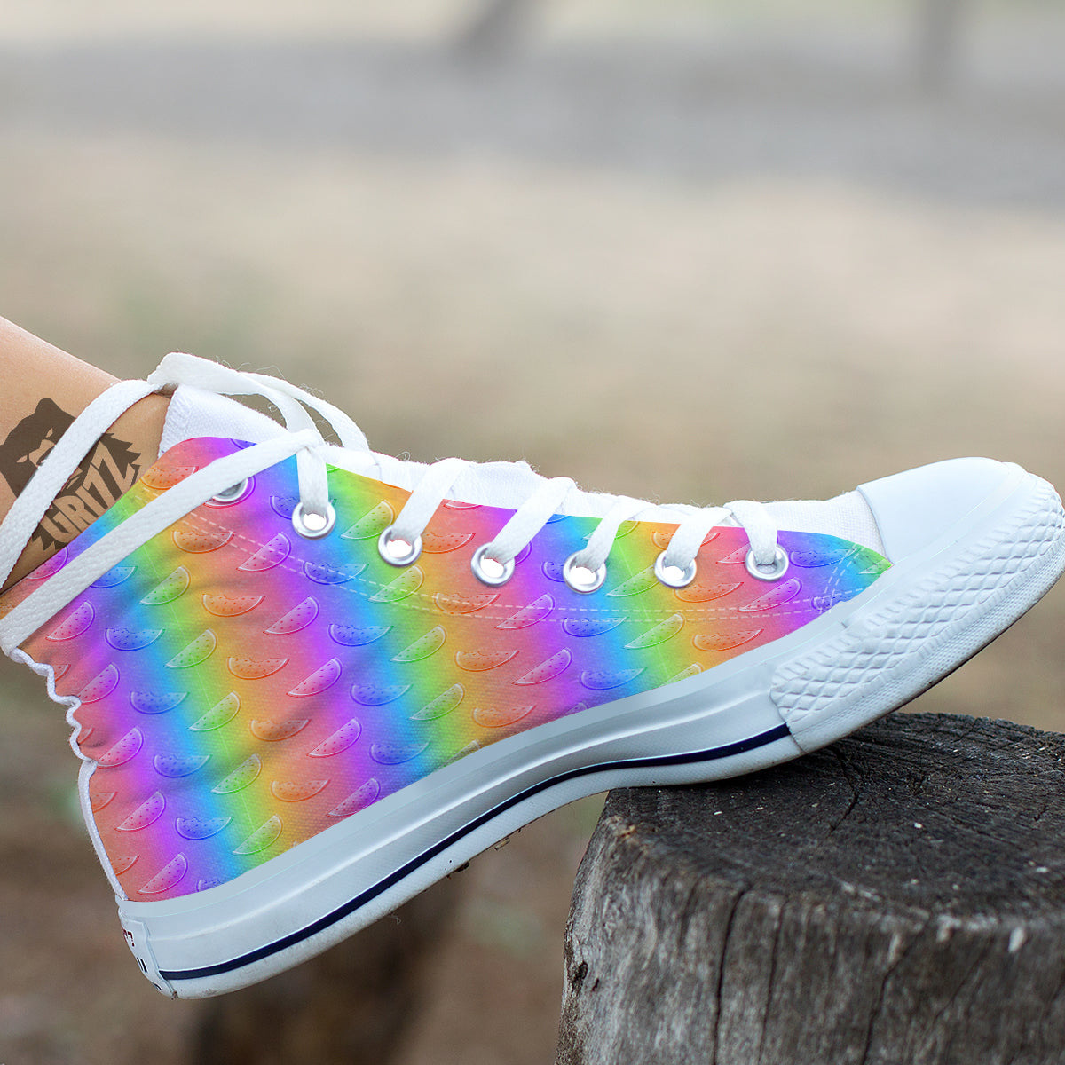 Watermelon Colorful Print Pattern White High Top Shoes-grizzshop