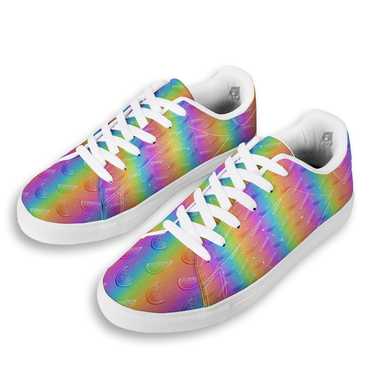 Watermelon Colorful Print Pattern White Low Top Sneakers-grizzshop