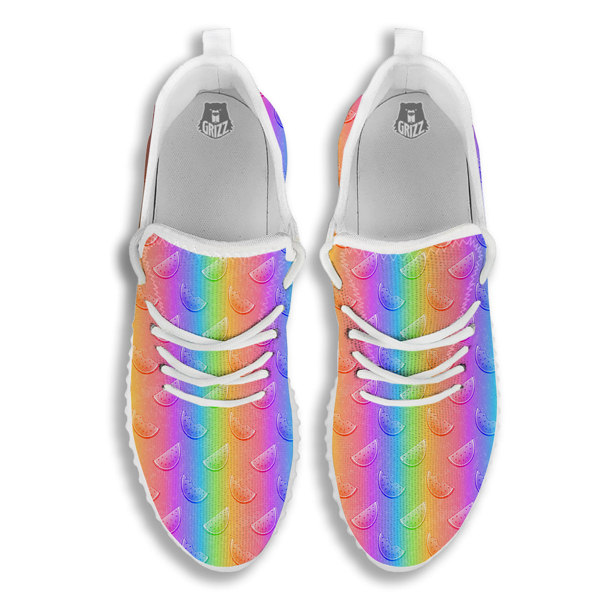 Watermelon Colorful Print Pattern White Walking Shoes-grizzshop