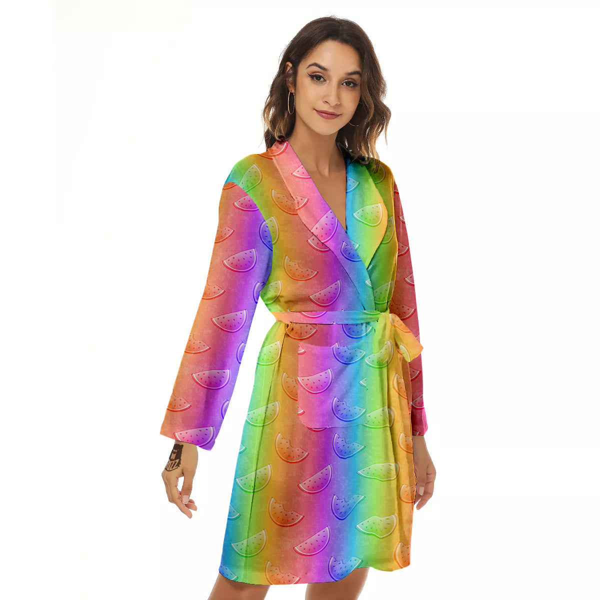 Watermelon Colorful Print Pattern Women's Robe-grizzshop