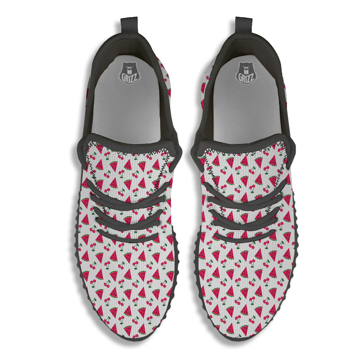 Watermelon Cute Berry Print Pattern Black Walking Shoes-grizzshop
