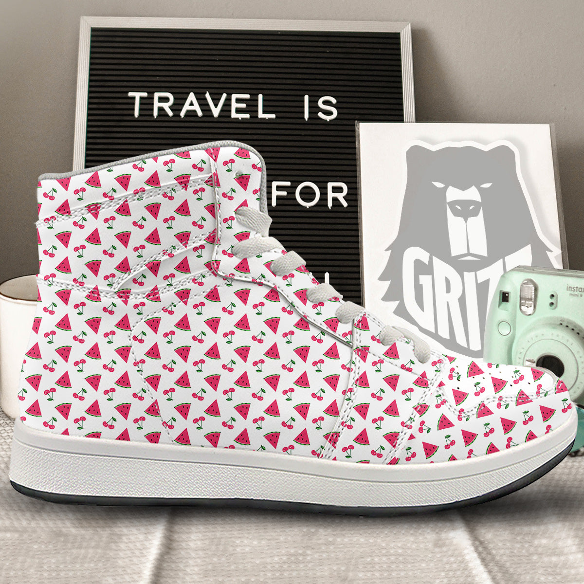 Watermelon Cute Berry Print Pattern High Top Sneakers-grizzshop