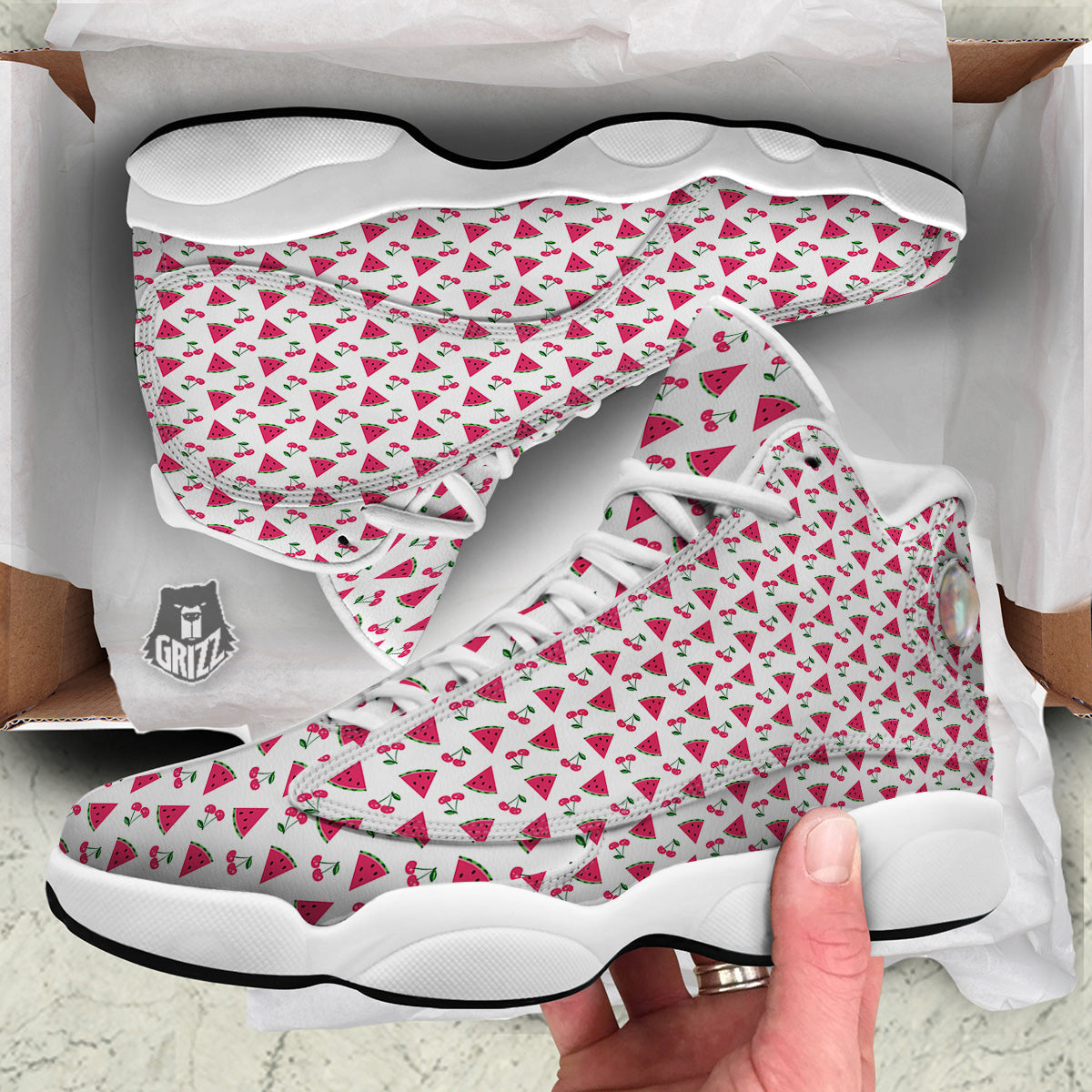 Watermelon Cute Berry Print Pattern White Basketball Shoes-grizzshop
