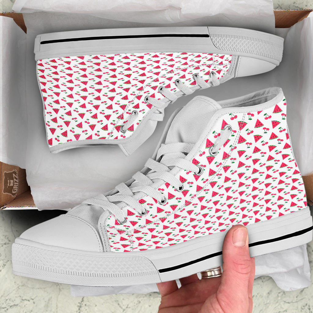 Watermelon Cute Berry Print Pattern White High Top Shoes-grizzshop