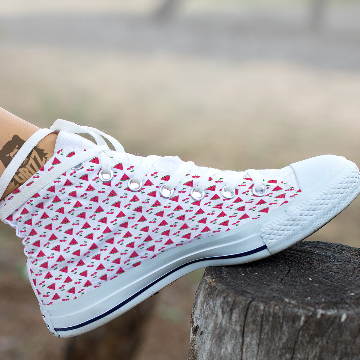 Watermelon Cute Berry Print Pattern White High Top Shoes-grizzshop